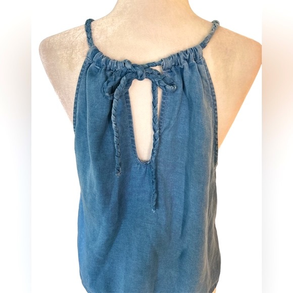 NWT Joie Chambray Denim Braided Halter Tie Neck Crop Tank Top - M - Picture 6 of 9